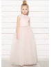 Blush Pink Lace Tulle 3D Flowers Floor Lnegth Flower Girl Dress